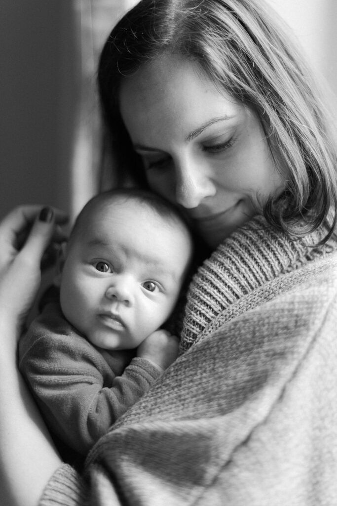 Mother and baby in Paris France at home for a photo session