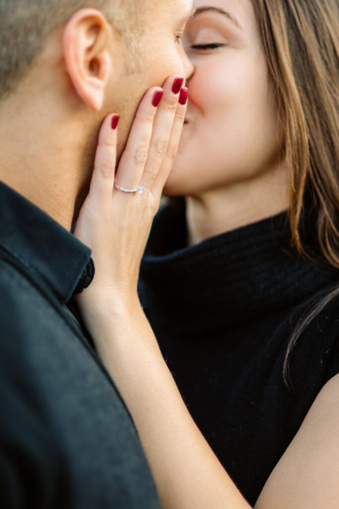 close up of engagement ring after surprise proposal paris